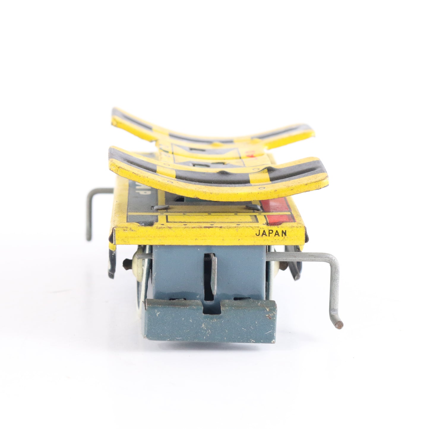 Vintage Union Pacific UP Yellow Tipping Dump Tin Litho Flat Car Japan 4.25" novelty UP dumping freight car