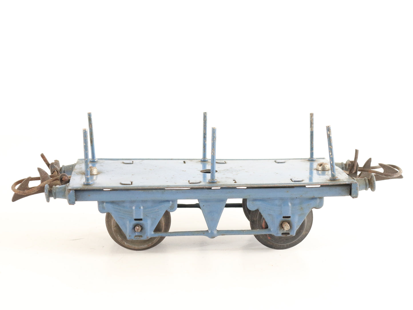 Unnumbered Blue Flat Car W/ Stakes Prewar Hornby Meccano O Model Train vintage stake flat wagon for cargo