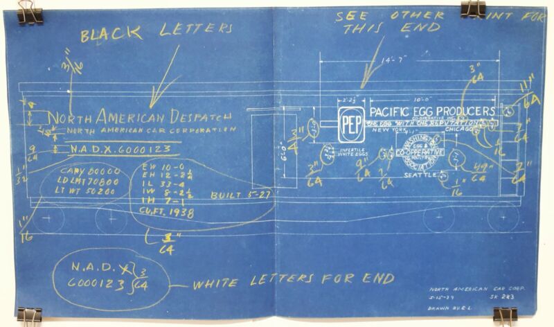 Pacific Egg Producers North American Reefer Car Train Blueprint 283 5-15-39 17"