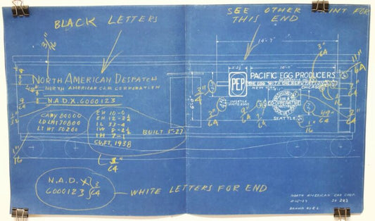 Pacific Egg Producers North American Reefer Car Train Blueprint 283 5-15-39 17"