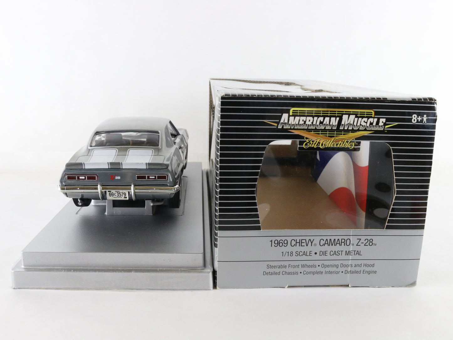 1969 Chevy Camaro Z28 Silver White American Muscle ERTL 1:18 Model Car 39251