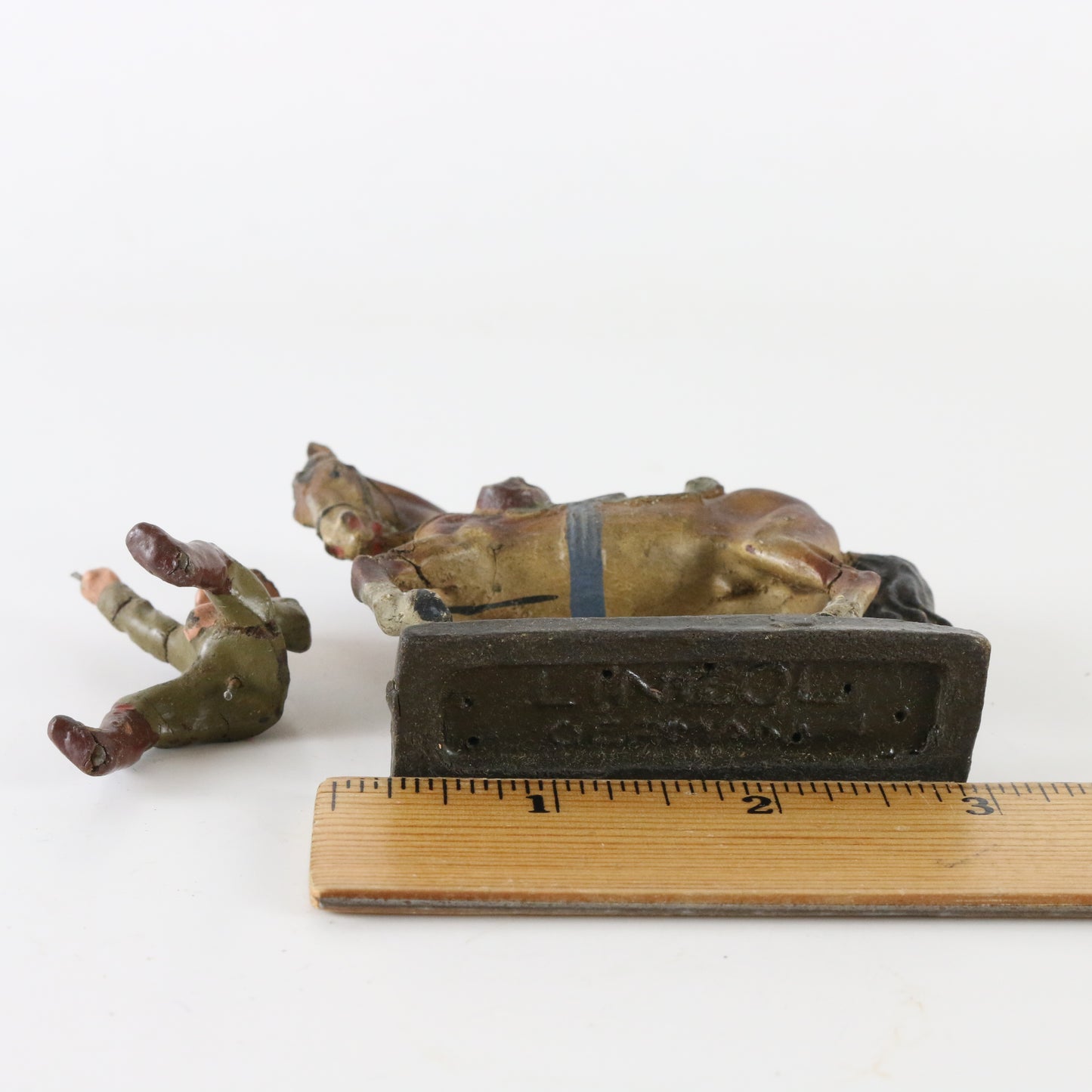 Lineol WWI German horse with charging soldier composite figure antique toy