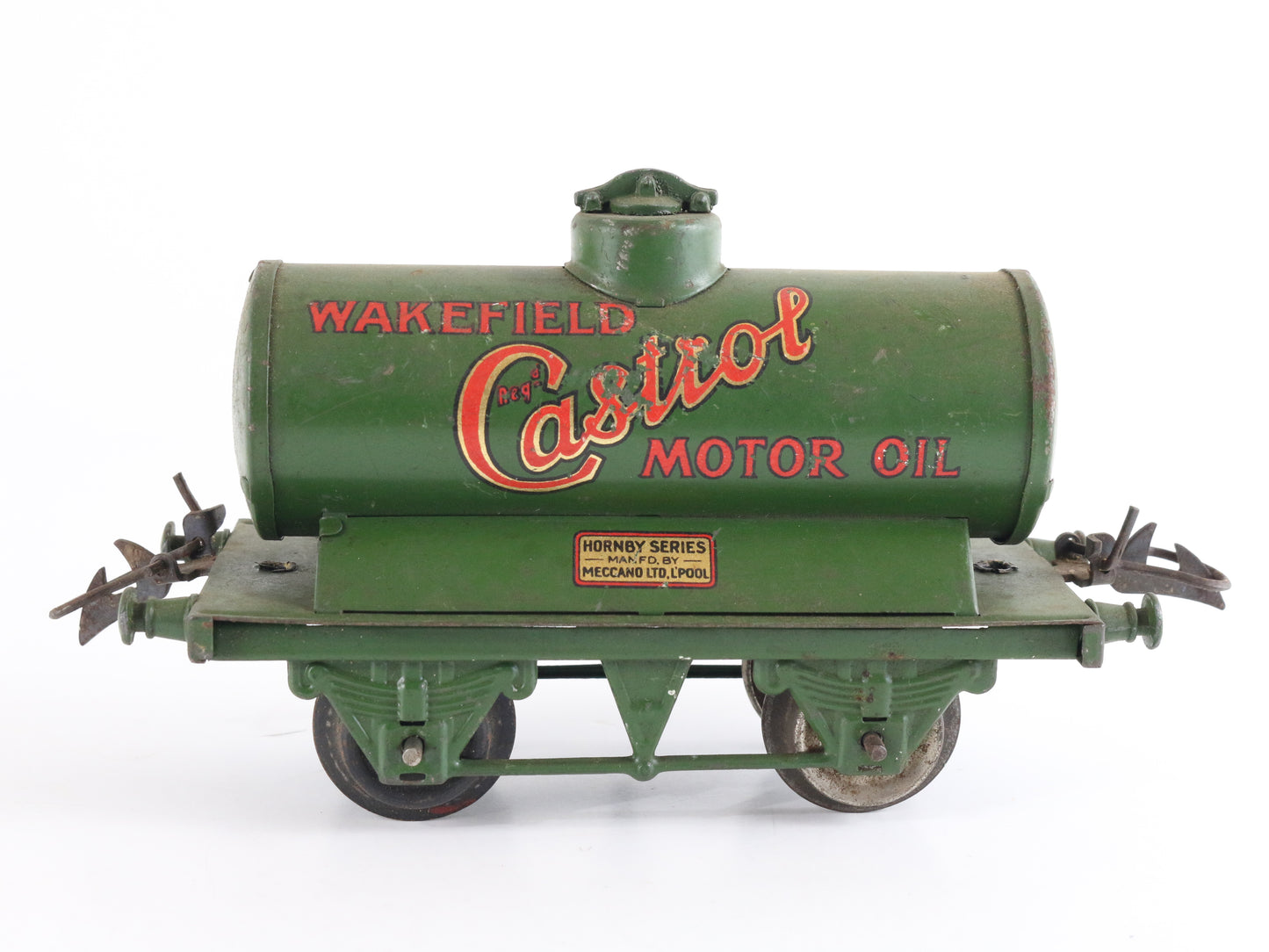 Hornby Meccano O Wakefield Castrol Motor Oil Tank Car TINPLATE Train historic branded oil tanker wagon