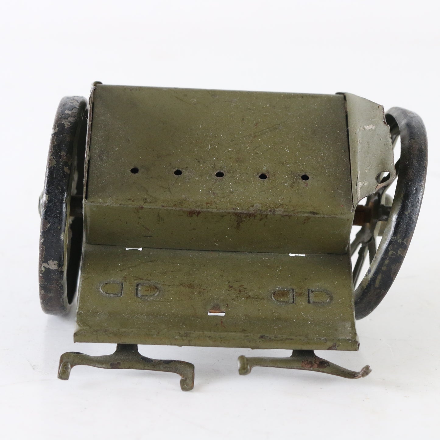 Lineol-style metal horse-drawn military supply cart Germany vintage toy