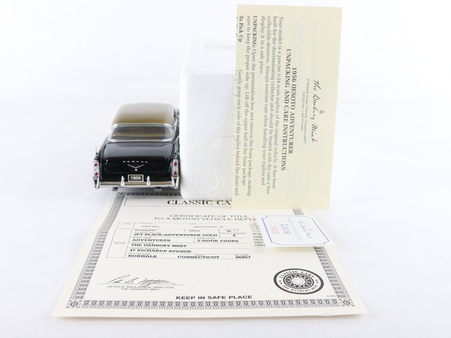 1956 Desoto Adventurer Coupe Black Gold Danbury Mint 1:24 Diecast Model