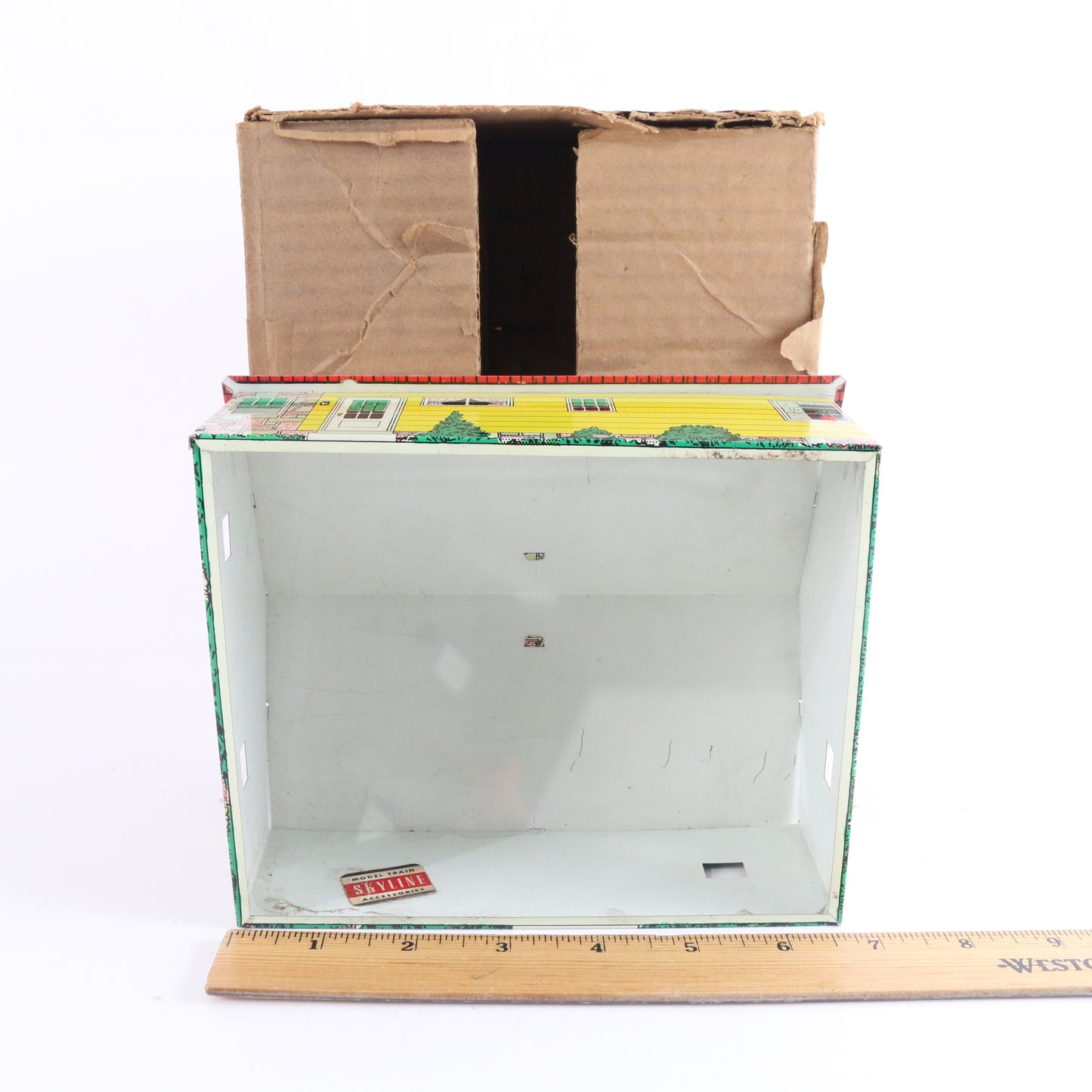 Vintage Model Train Building Tin Metal House Skyline Accessory O M14 WITH BOX nostalgic tin house layout piece