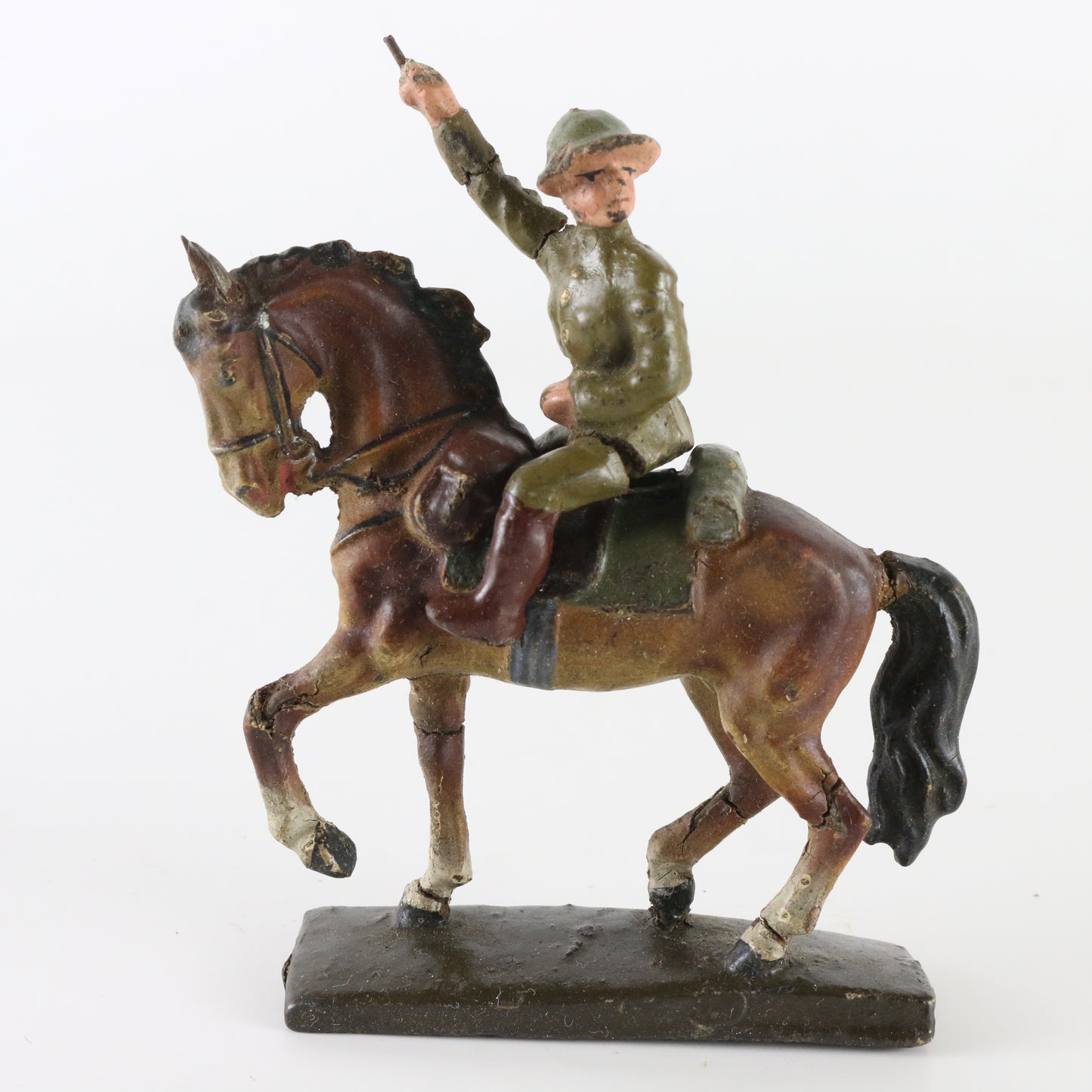 Lineol WWI German horse with charging soldier composite figure antique toy