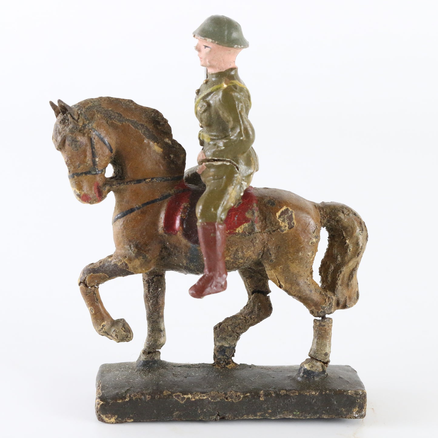 Lineol soldier on walking horse with rifle German composite vintage display