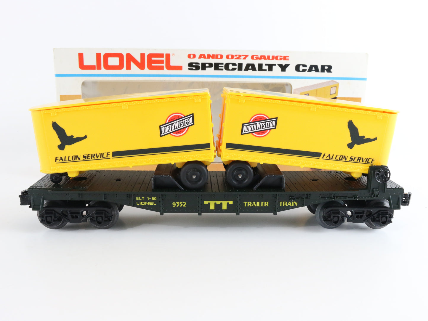 Chicago North Western CNW Piggyback Flat Car With Trailer Vans Lionel O 6-9352 classic intermodal transport model