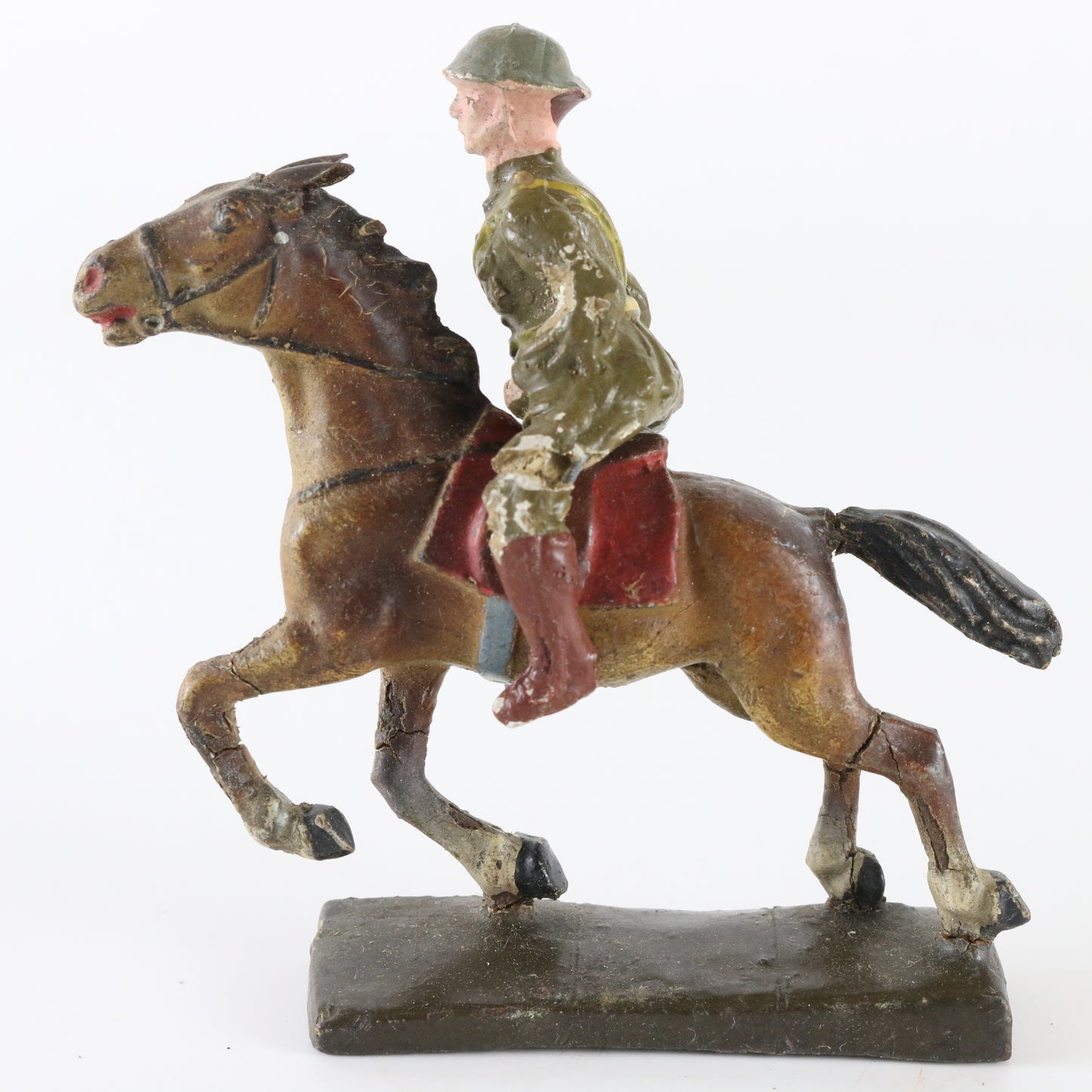 1930s Lineol running horse with riding soldier German cavalry composite toy
