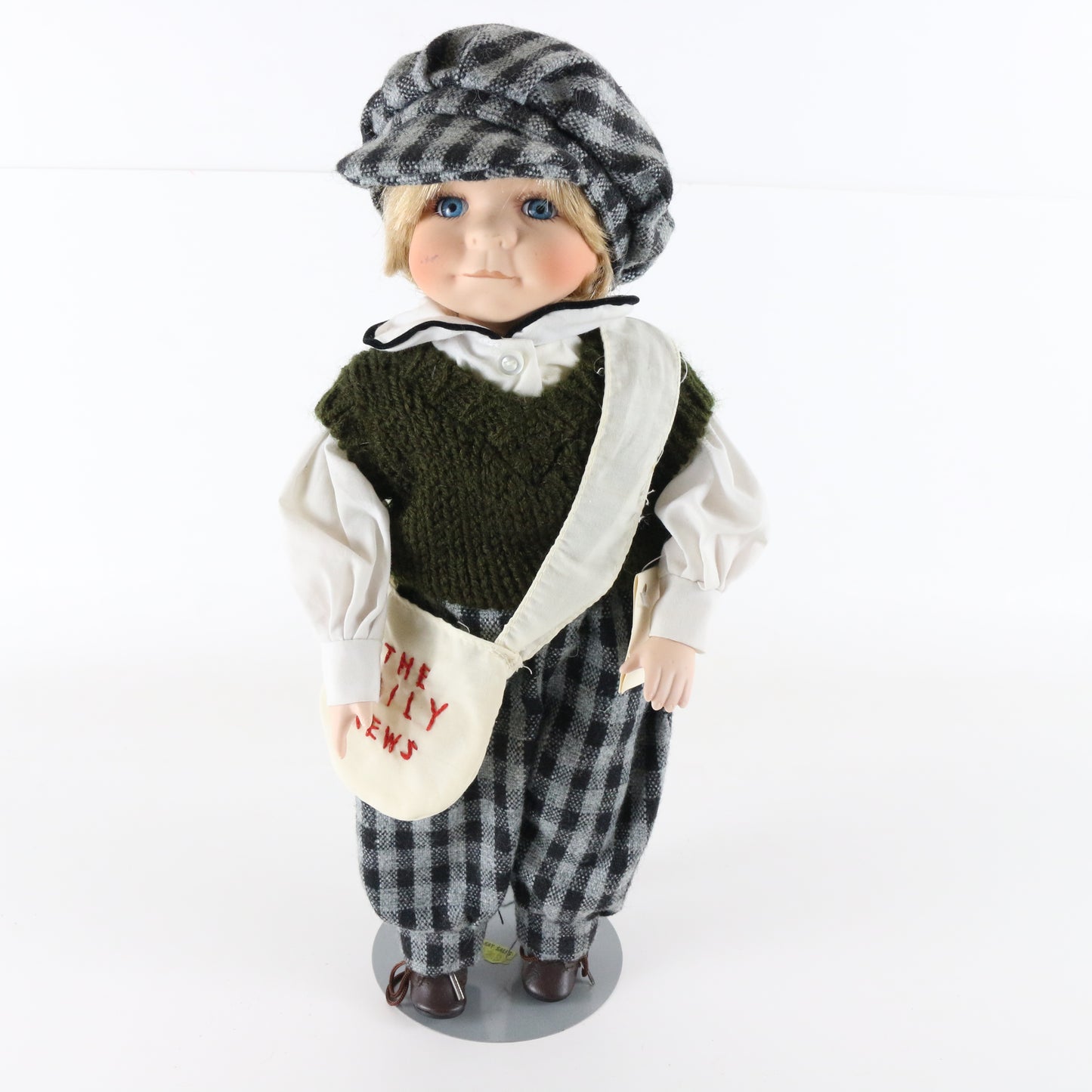 American Country Classics Daily News 15.5" Porcelain Doll W/ Clothes & Bag 11/50