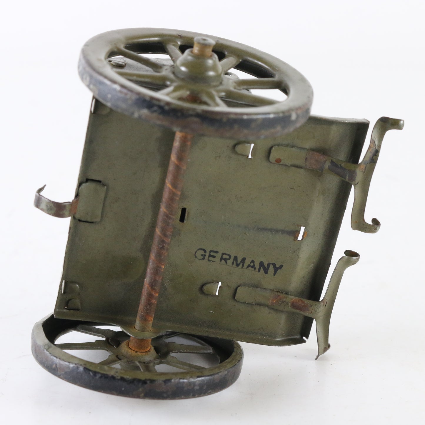 Lineol-style metal horse-drawn military supply cart Germany vintage toy