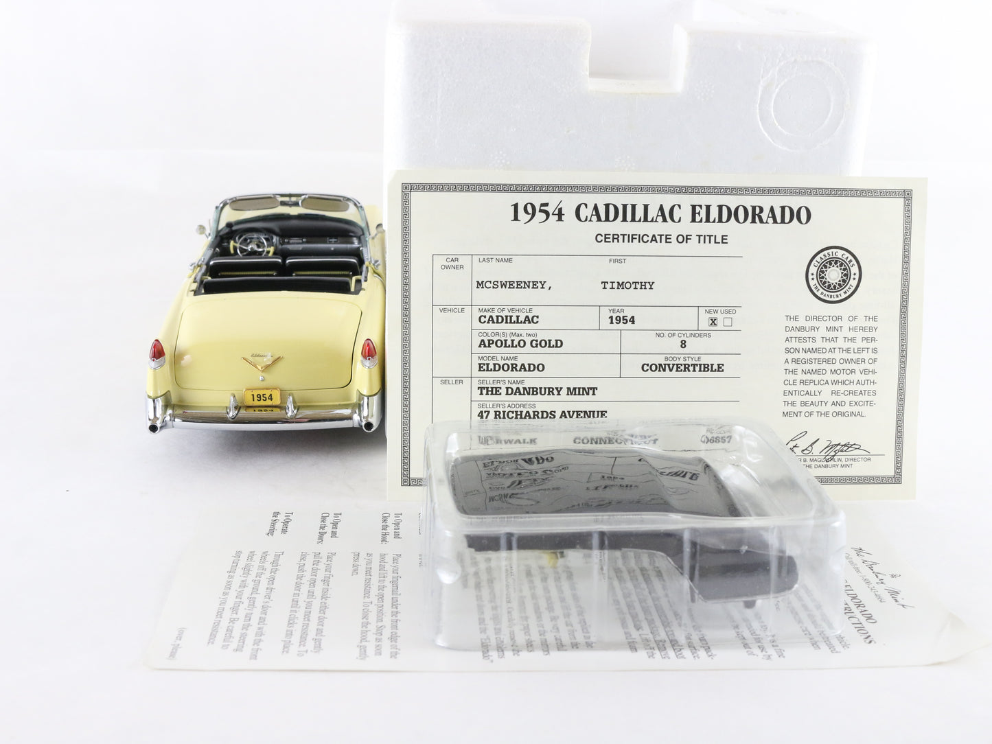 1954 Cadillac Eldorado Convertible Apollo Gold Danbury Mint 1:24 Diecast Model