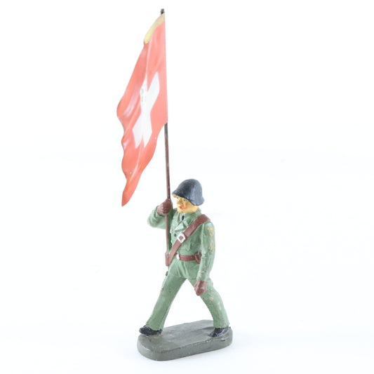 Elastolin WWII Swiss Armed Forces Flag Bearer German Made Toy Soldier 3"