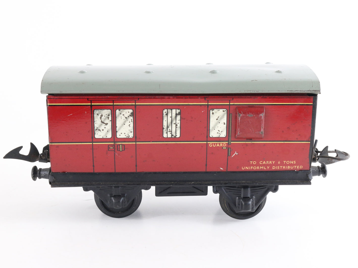 Red Guard Passenger Wagon Hornby Meccano LMS O Model Train collectible tinplate coach with LMS branding