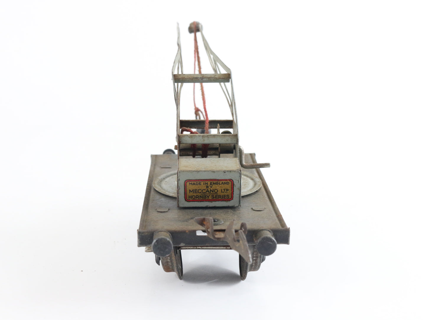 Vintage Train Crane Flat Car Hornby Meccano O Model Tinplate functional crane wagon for railway yard