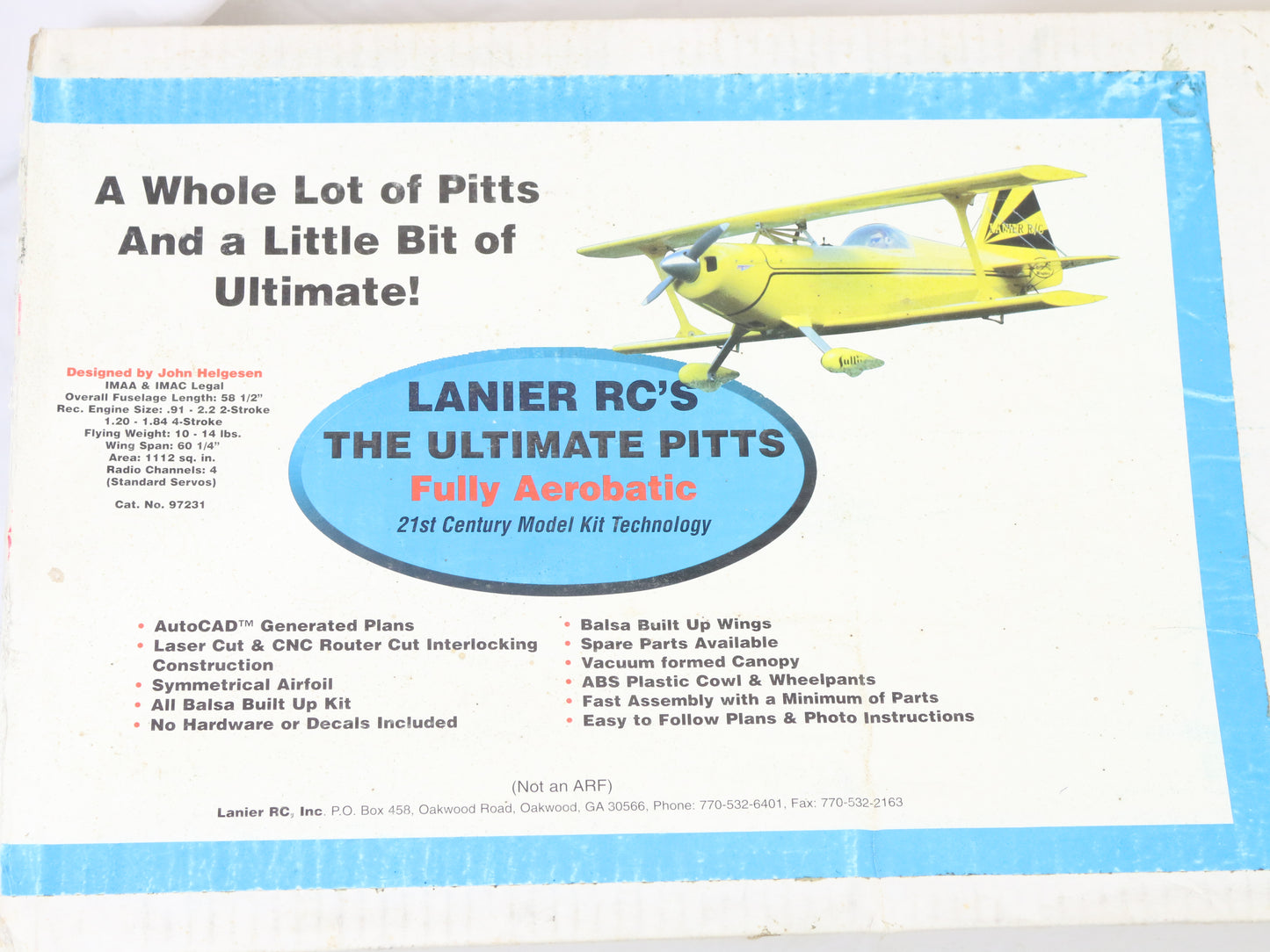 Lanier RCS Ultimate Pitts Aerobatic 60 1/4" Wingspan Balsa Kit 97231