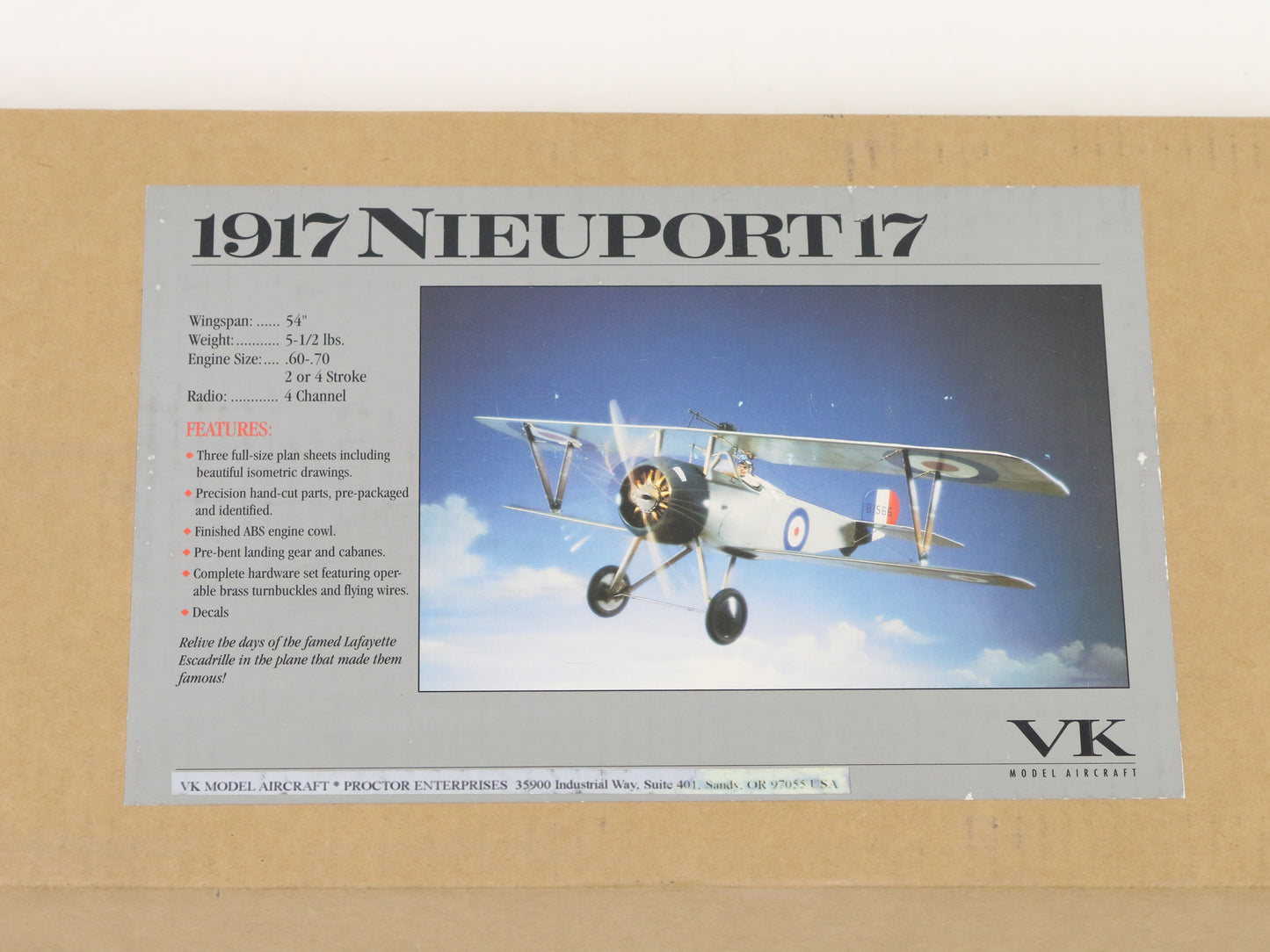 VK Model Aircraft 1917 Nieuport 17 54" Wingspan Wood RC Plane Kit