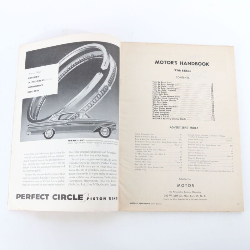 Motors Handbook 35th Edition Thompson Service Sales Motor 1958 USA