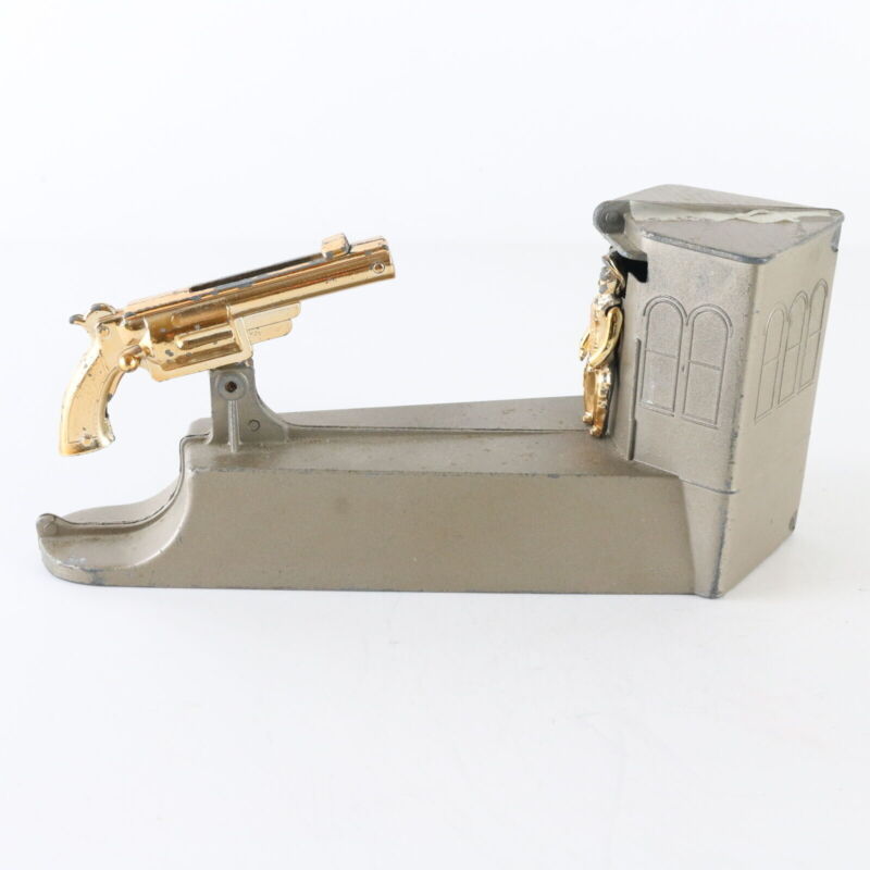 Vintage First Federal Savings Wild West Mechanical Gun Bank NO KEY, WORKS