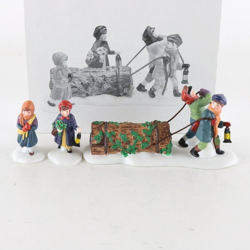 Dept 56 Heritage Village Bringing Home The Yule Log Set Of 4 Christmas 5558-1
