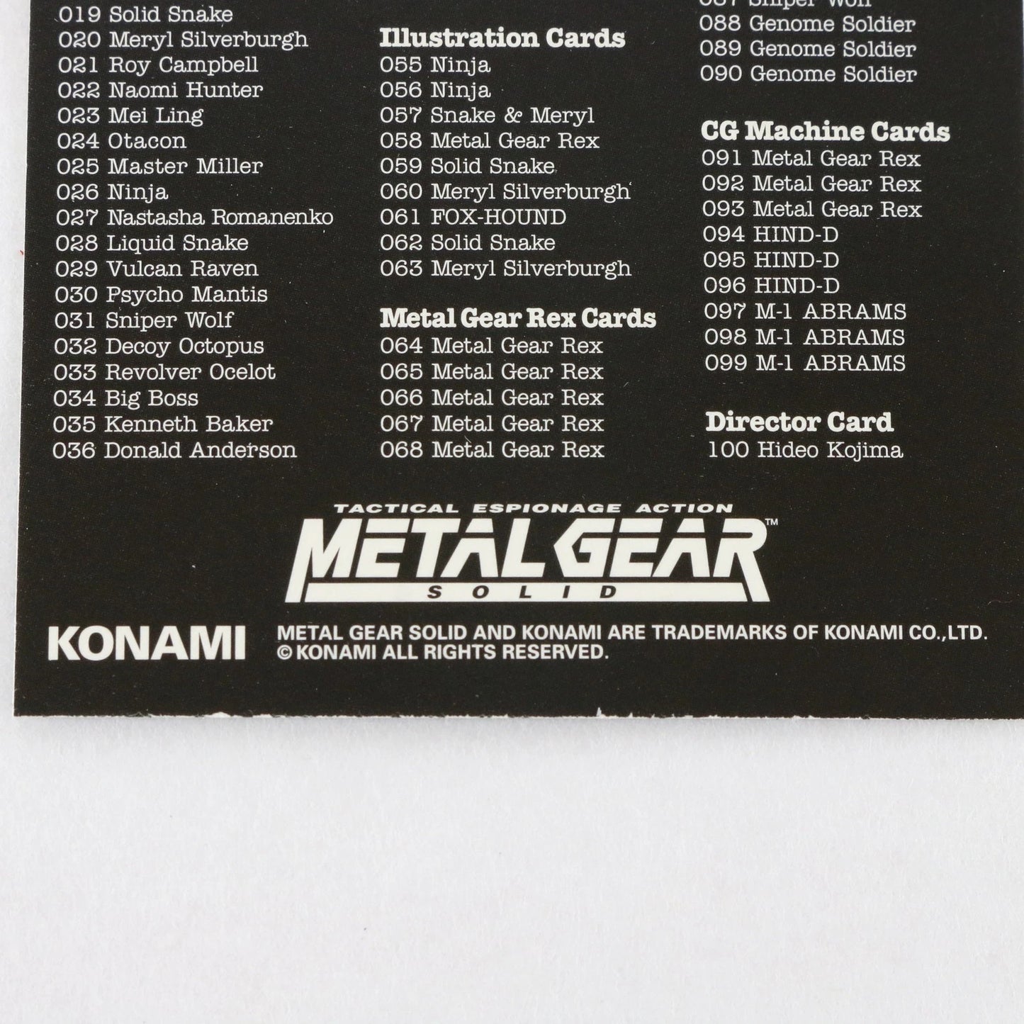 Metal Gear Solid Trading Card Sniper Wolf Checklist Konami Playstation