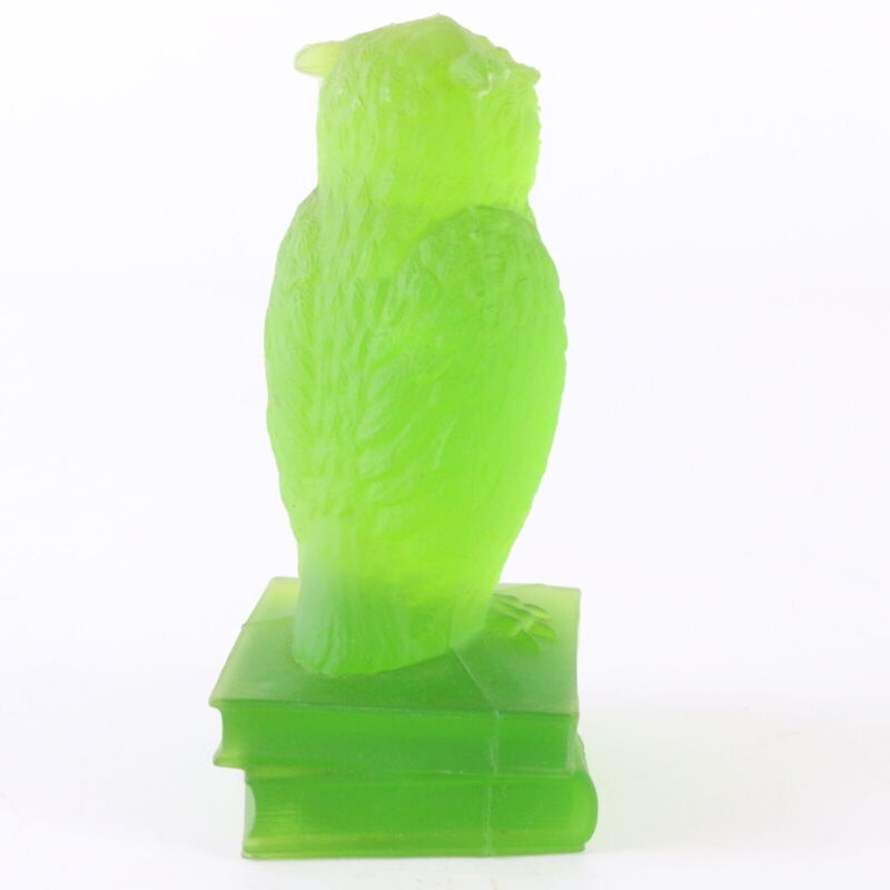 Vintage Frosted Green Westmoreland Glass Owl on Books Rhinestone Eyes 3.5"