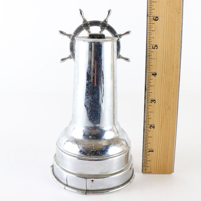 Vintage Ship Wheel Chrome Plate Mechanical Music Box & Table Top Lighter