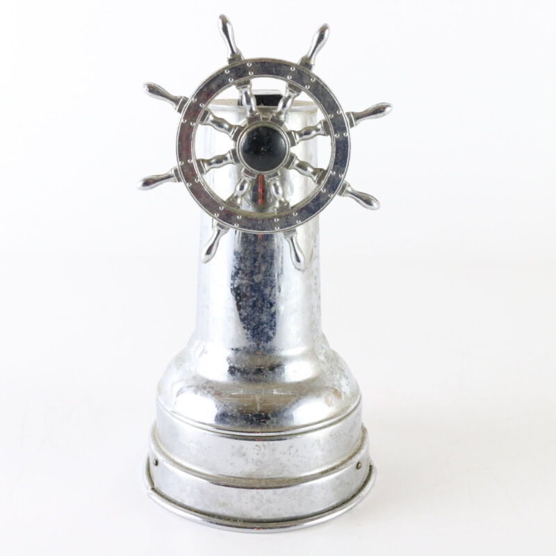 Vintage Ship Wheel Chrome Plate Mechanical Music Box & Table Top Lighter