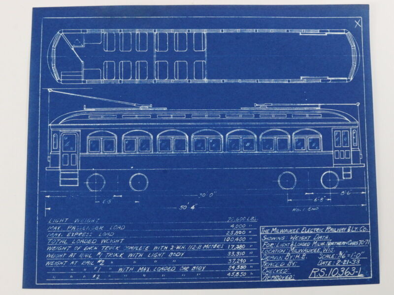 Milwaukee Electric Weight Data Loaded Northern 70-71 Blueprint 1933 10.25"