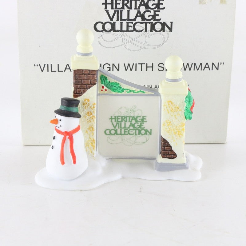 Dept 56 Heritage Village Sign W/ Snowman Porcelain Christmas Accessory 5572-7