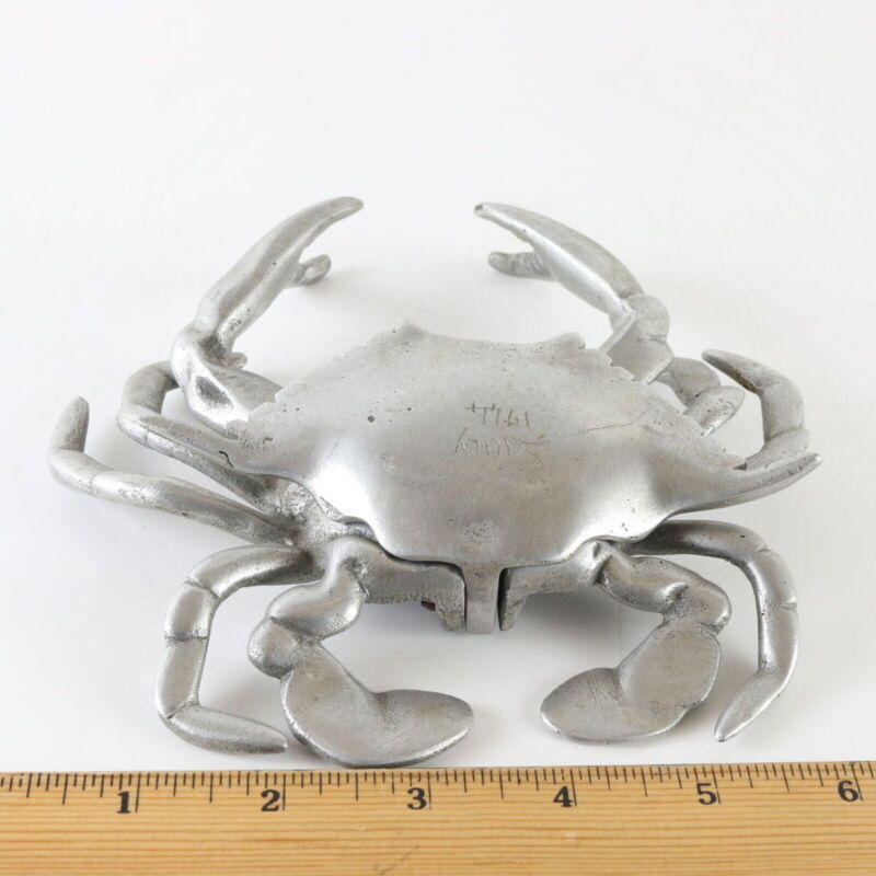 Vintage Silver Metal Candle Holder Inkwell Hinged Crab Skilly 1944