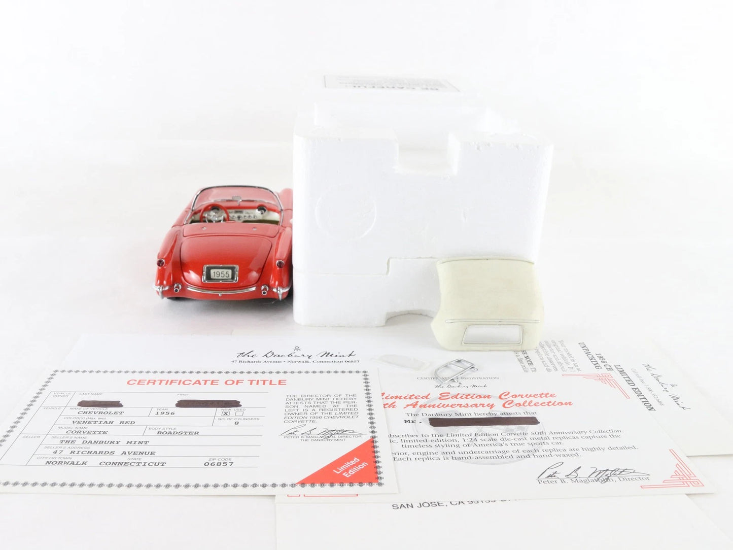 1955 Chevy Corvette Roadster Venetian Red Limited Danbury Mint 1:24 Diecast 396