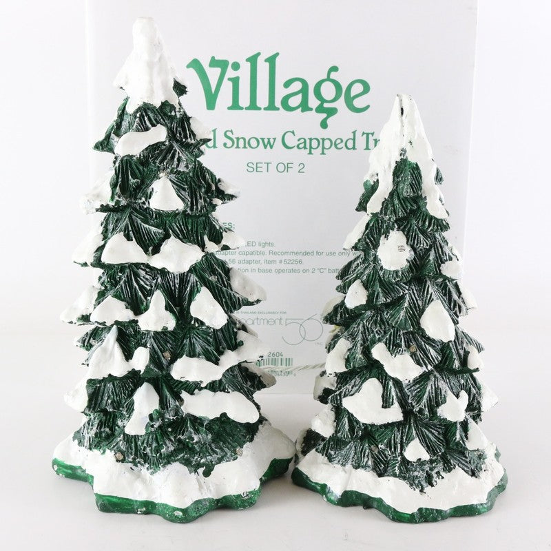 Dept 56 Village Set Of 2 Lighted Snow Capped Trees Christmas Accessories 52604