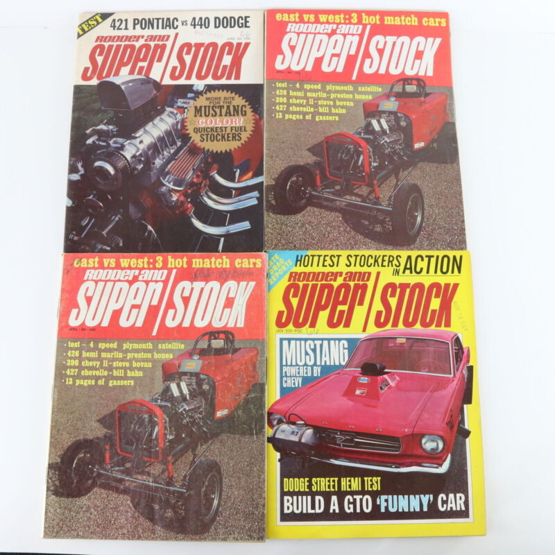 Lot Of 4 Rodder & Super Stock Jan April June 1966 Vintage Car Magazines