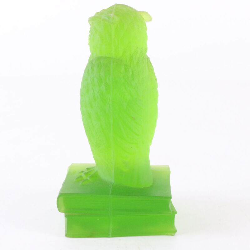 Vintage Frosted Green Westmoreland Glass Owl on Books Rhinestone Eyes 3.5"