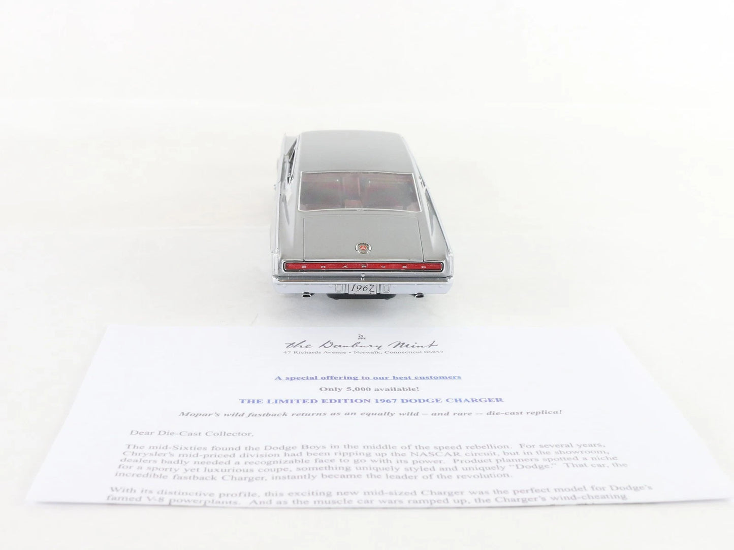 1967 Dodge Charger Silver Limited Danbury Mint 1:24 Diecast Model 692/5000