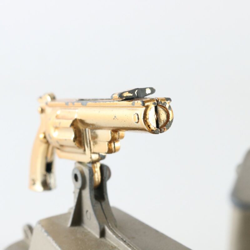 Vintage First Federal Savings Wild West Mechanical Gun Bank NO KEY, WORKS