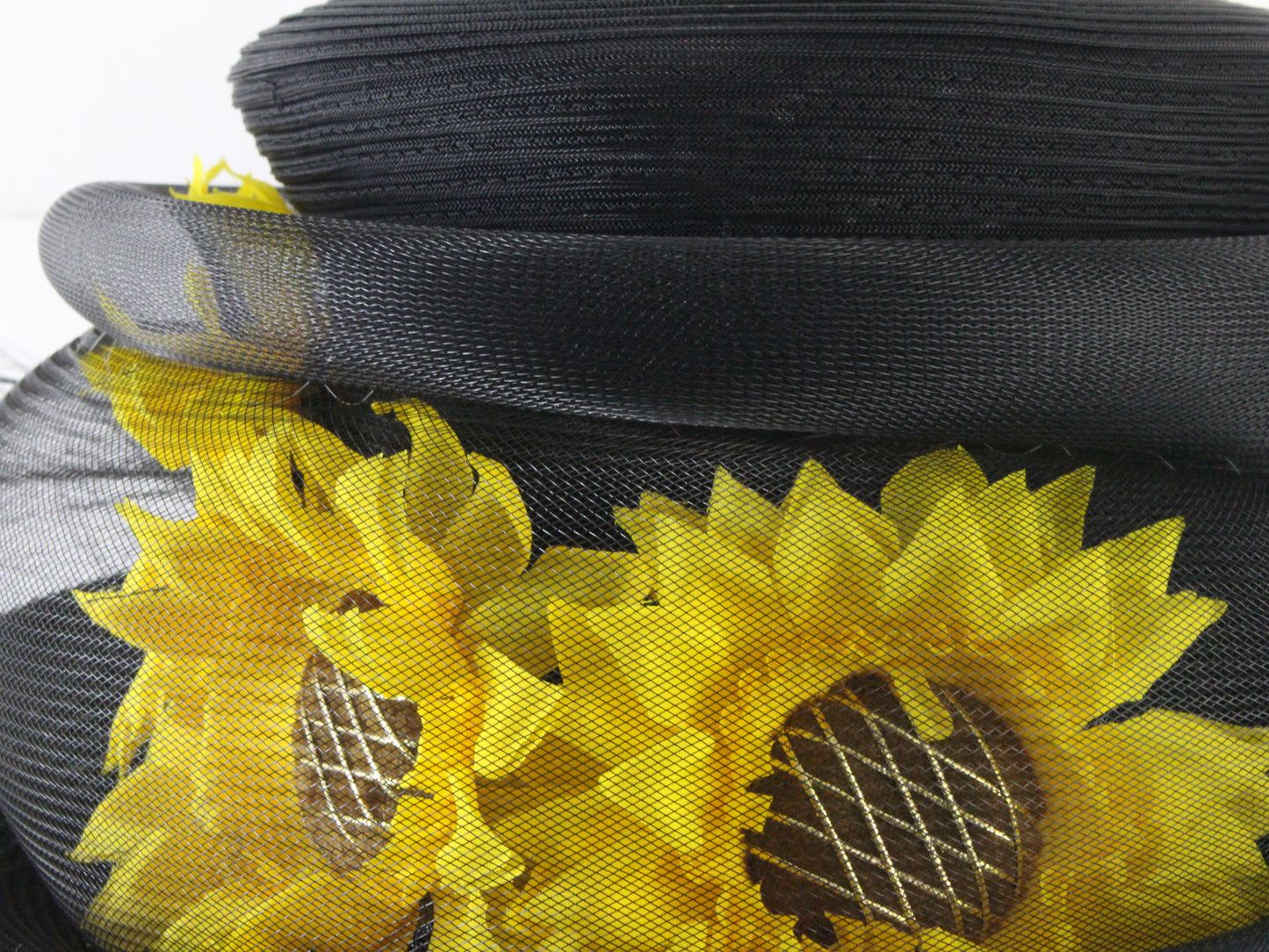 Marzi of Italy Ladies Black Handmade Boutique Hat W/ Sunflowers 6 7/8 55cm