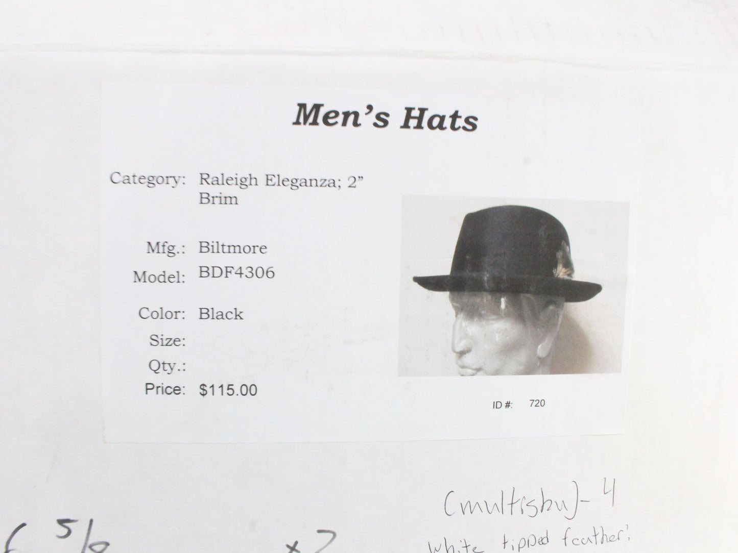 Biltmore Eleganza Raleigh Mens Classic Black Felt Fedora w/ Band 6 5/8 53cm