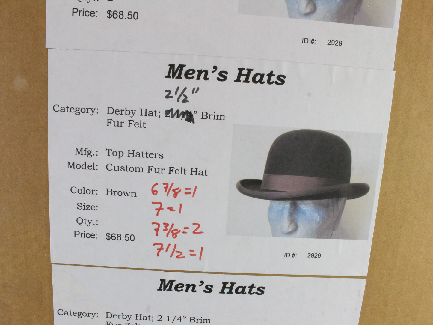 Top Hatters Mens Brown Fur Felt Fedora Derby Hat W/ Orange Feather 5x 6 7/8 55cm