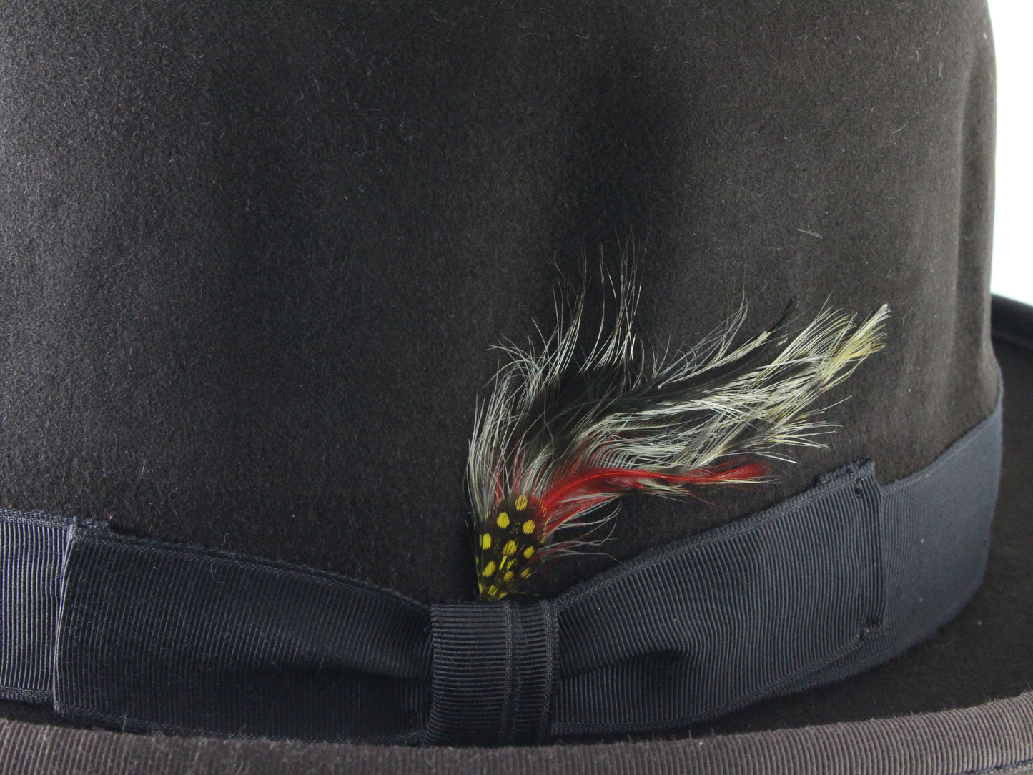 Top Hatters Mens Brown Genuine Fur Felt Derby Hat W/ Feather 6 7/8 55cm