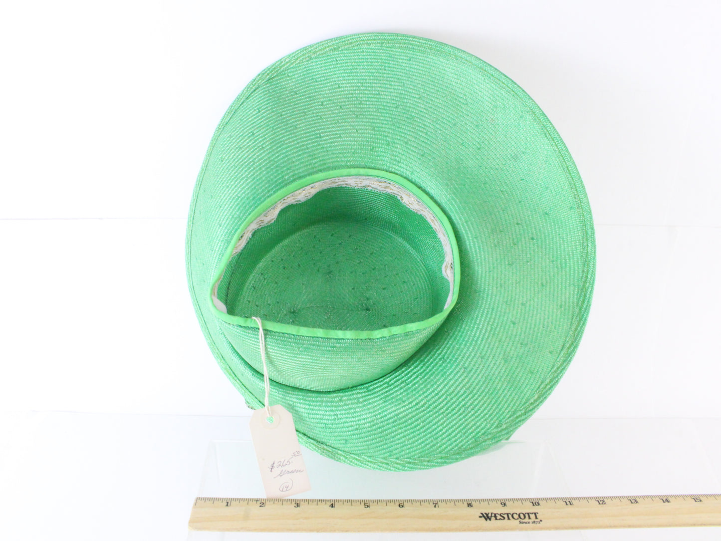 Jack Mcconnell New York Ladies Green Straw Hat W/ Rhinestones 7 1/8 57cm