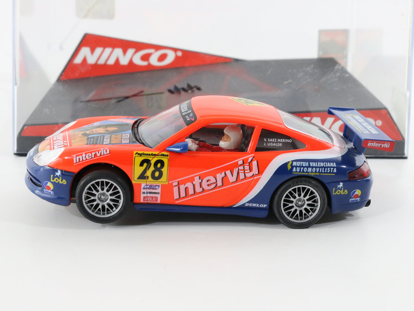 Ninco Slot Car Porsche #28 Interviu Orange & Blue 1:33