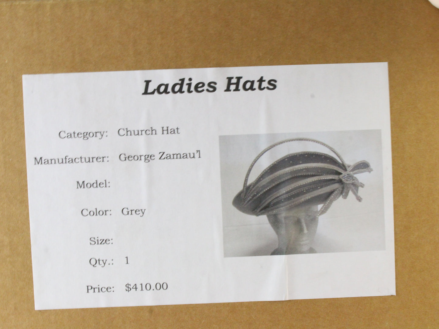 George Zamaul Couture Ladies Gray Felt Hat W/ Rhinestones 7 1/8 57cm