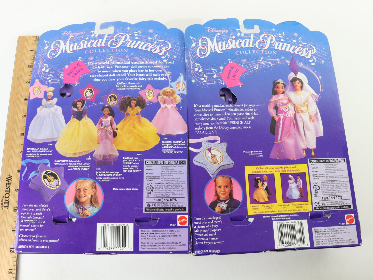 Lot Of 2 Jasmine & Aladdin Musical Princess Collection Disney Mattel 11601