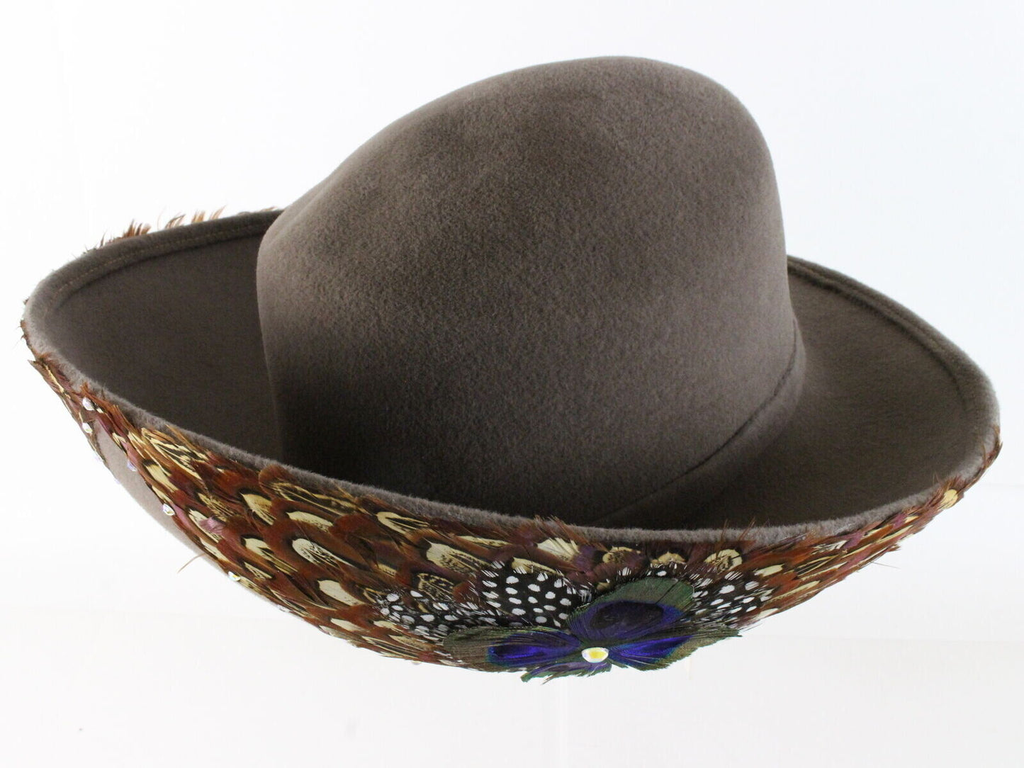 Vintage George Zamau'l New York Toupe Feathered Womens Hat 6 7/8 55cm