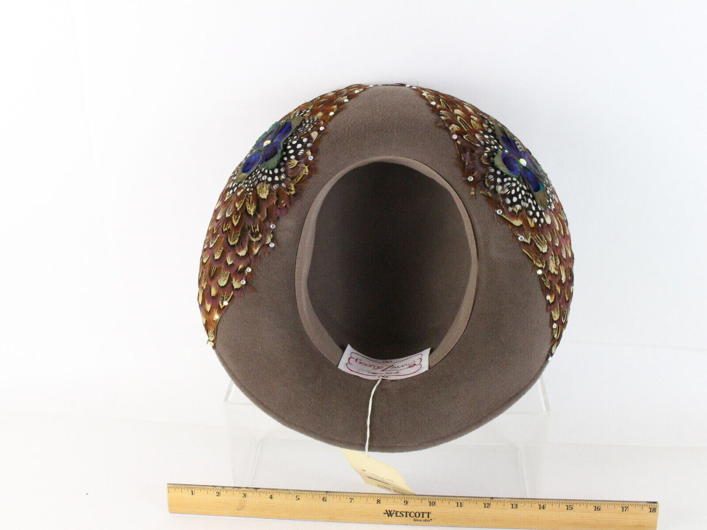 Vintage George Zamau'l New York Toupe Feathered Womens Hat 6 7/8 55cm