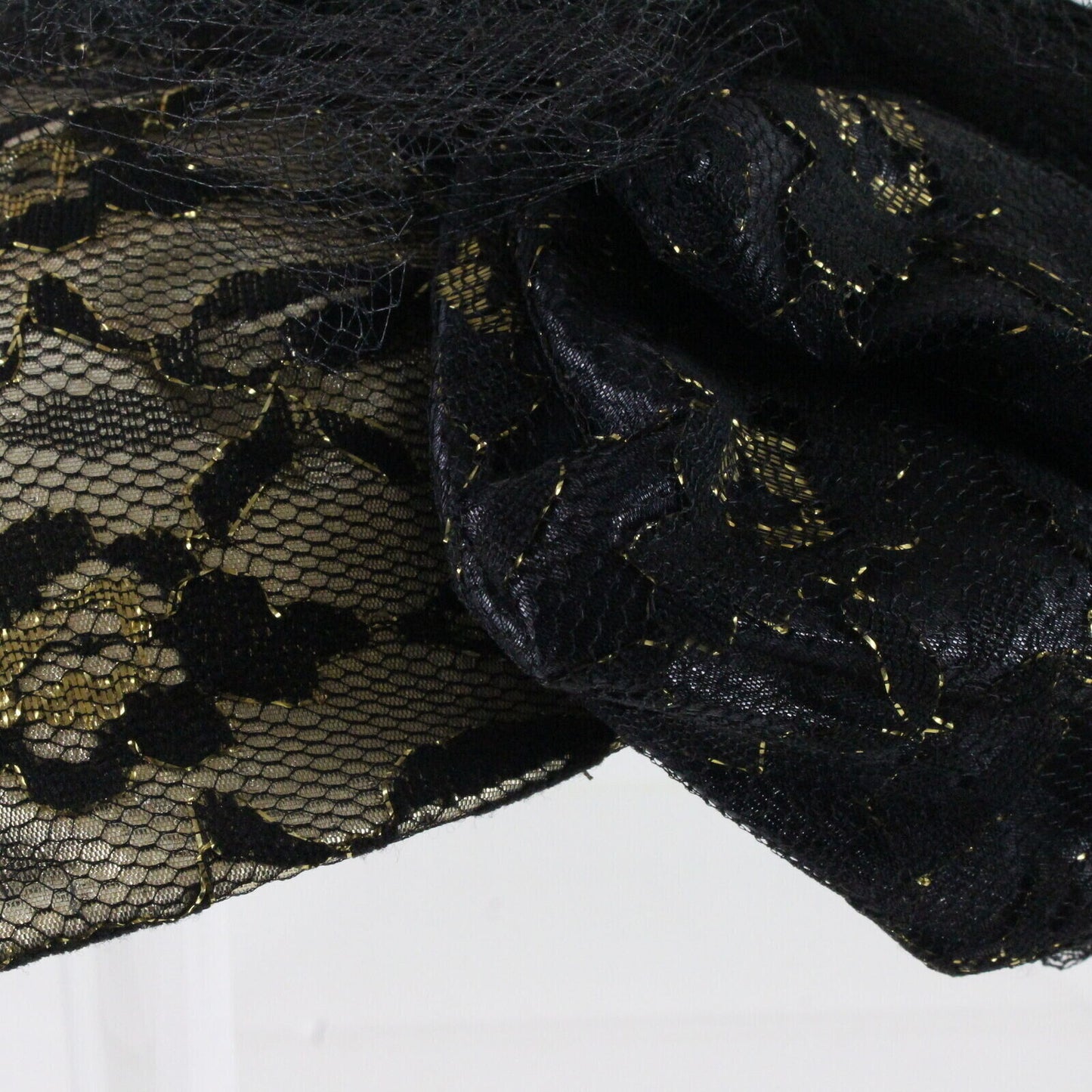 Vintage Lyda Black And Gold Lace Fancy Womens Hat 6 1/4 50cm
