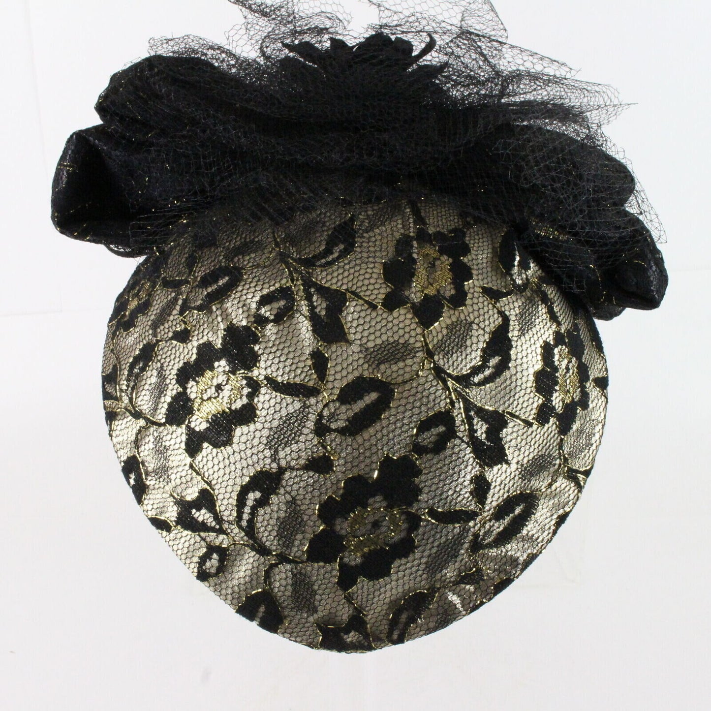 Vintage Lyda Black And Gold Lace Fancy Womens Hat 6 1/4 50cm
